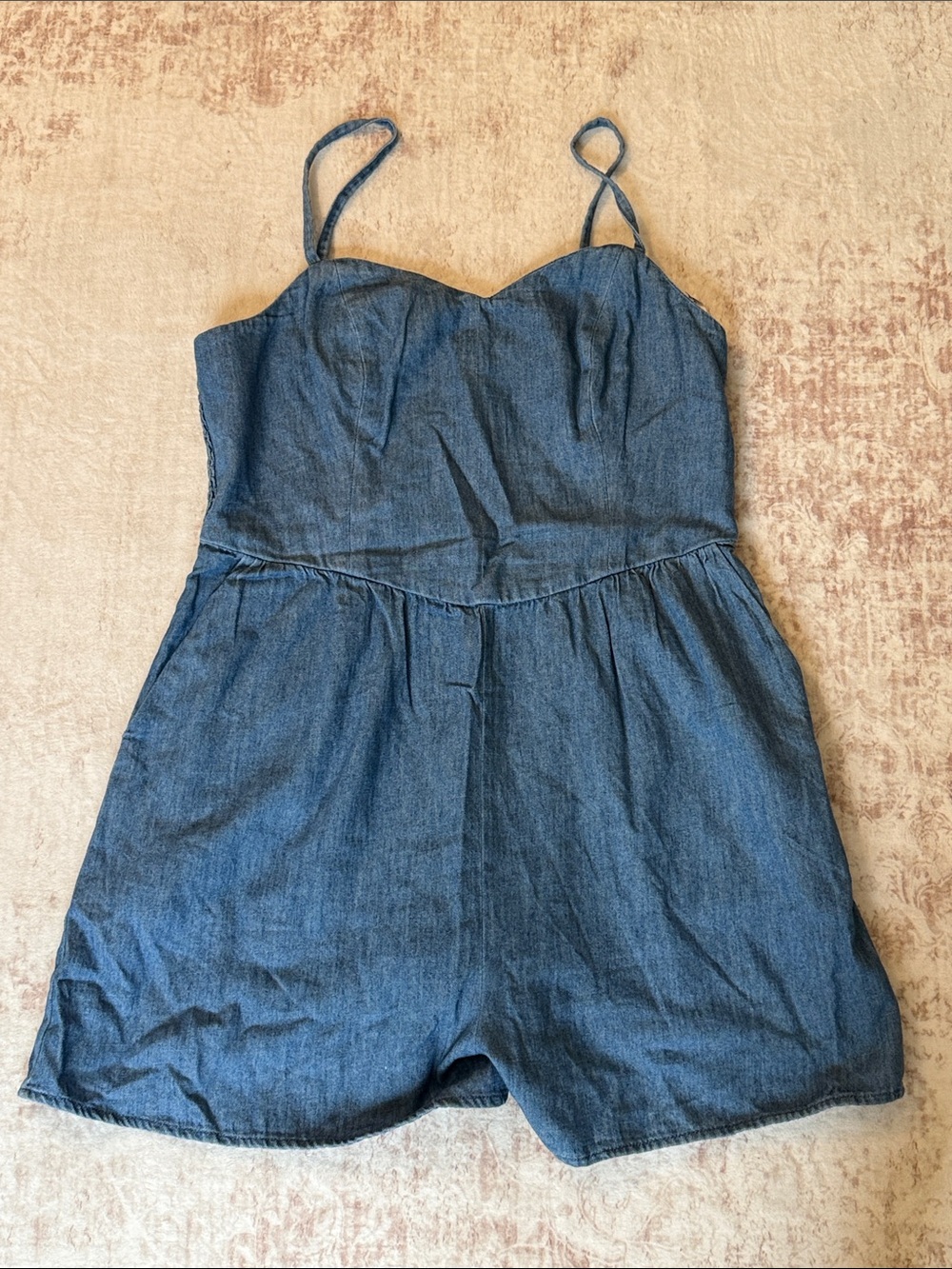 Denim Blue Womens One-Piece Romper - Sleeveless Spaghetti Strap